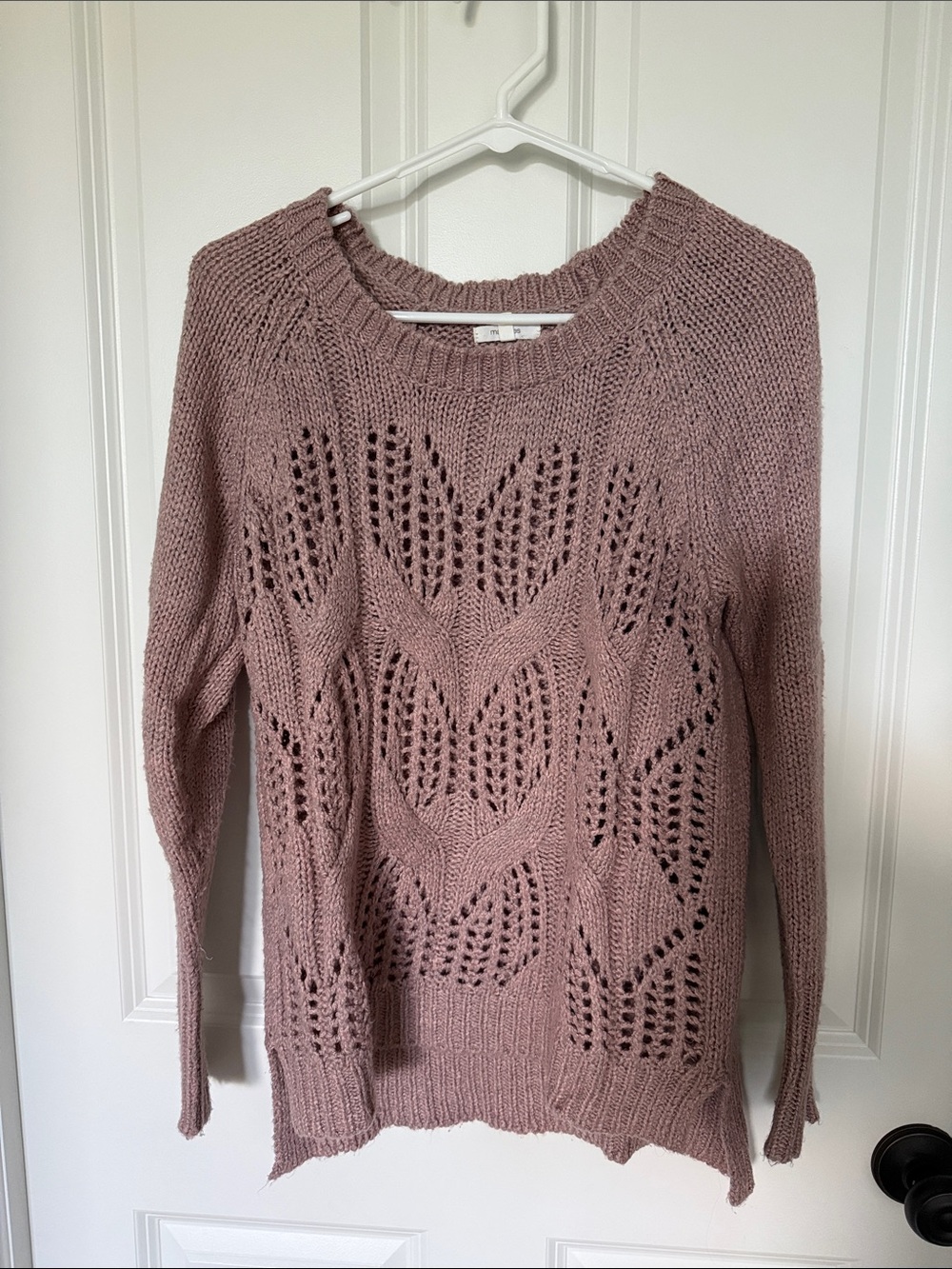 Maurices Dusty Mauve Open-Knit Crewneck Sweater